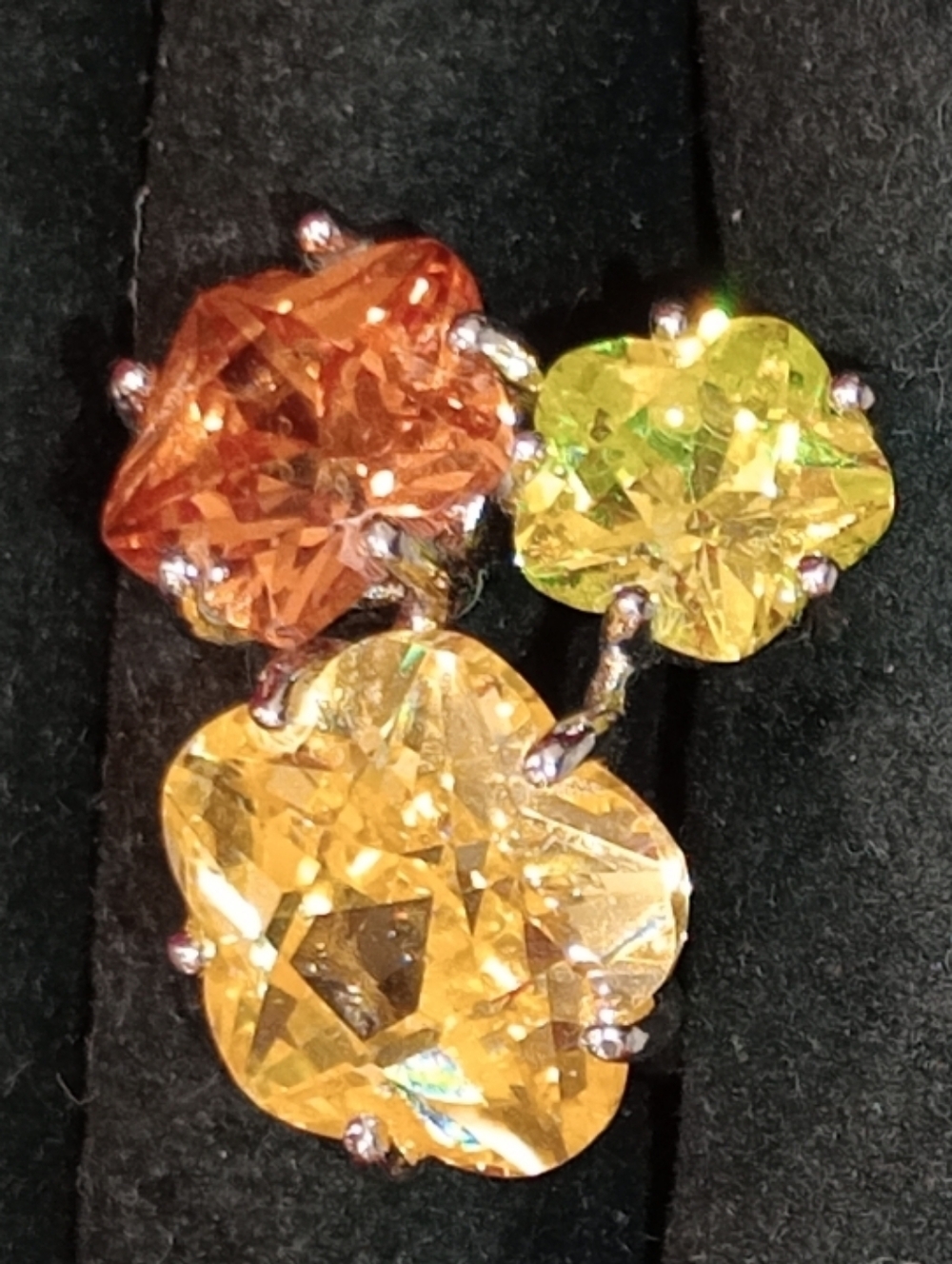 Park Lane Orange, Yellow & Green Crystal Flower Ring - Picture 2 of 14
